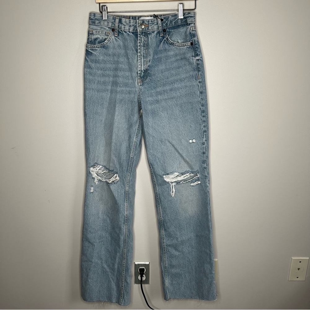 Zara Light Blue Distressed Flare Jeans